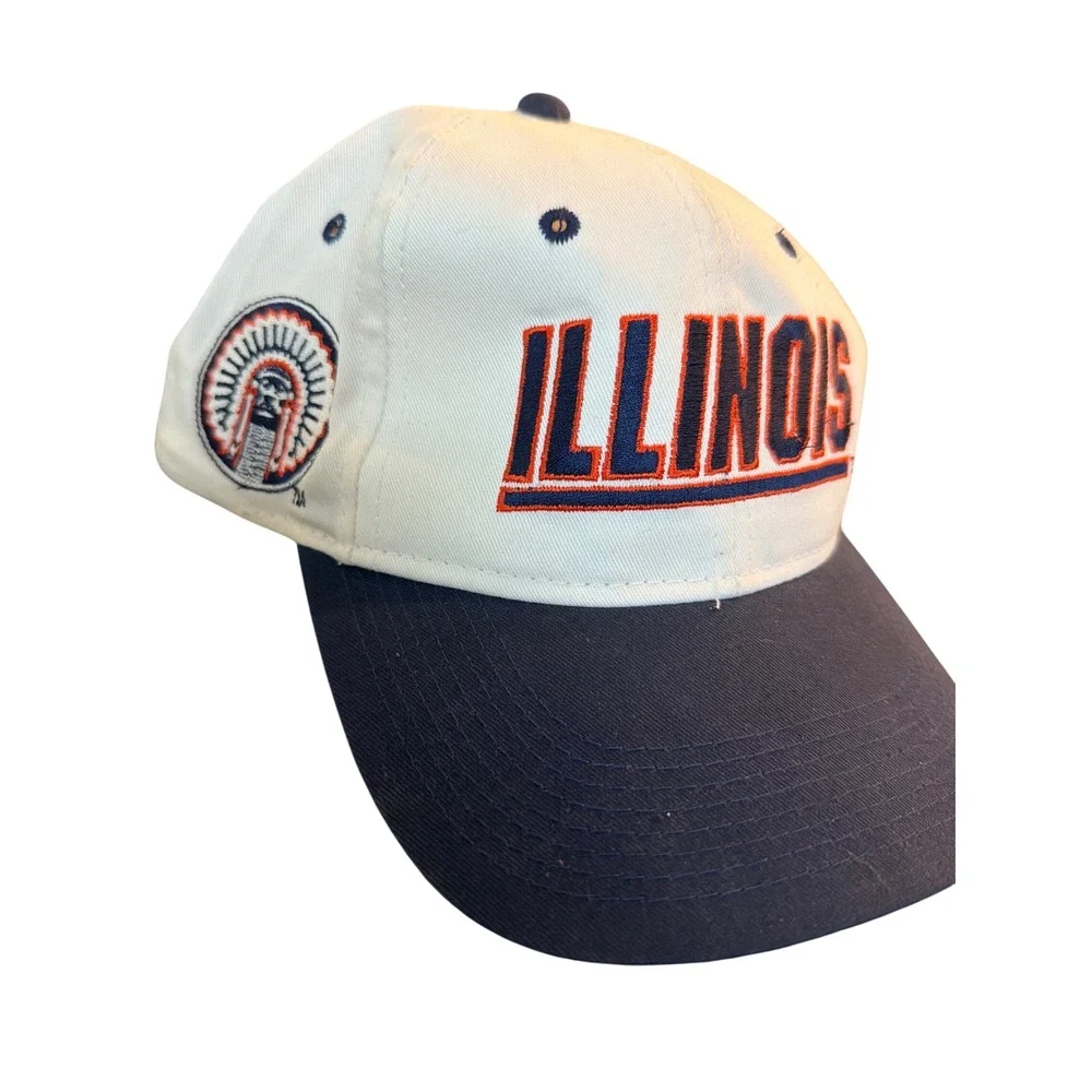 Vintage Fighting Illini Chief Illiniwek Snapback Hat White Navy